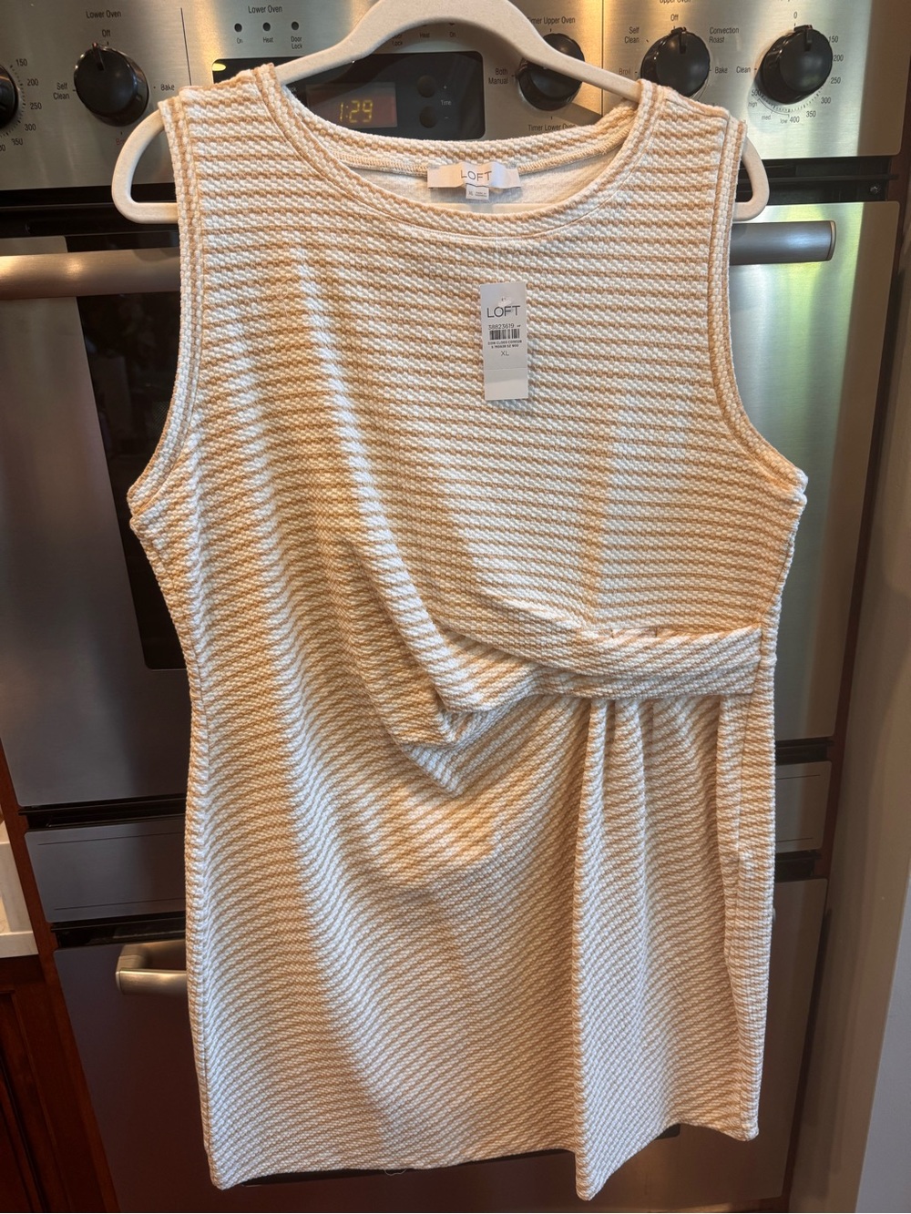 LOFT Cream Textured Sleeveless Knot-Front Dress